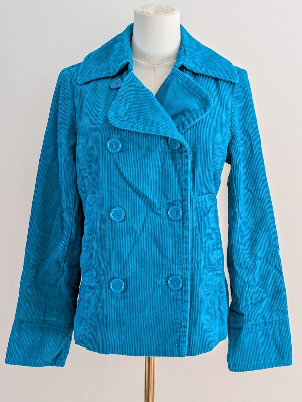 Vintage GAP Turquoise Corduroy Double-Breasted Pea Coat